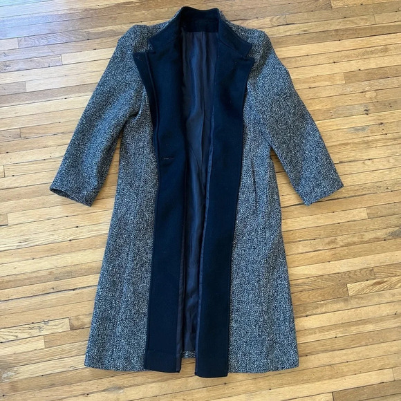 Vintage Black and White Felted Wool Winter Peacoat Coat | S/M - Picture 3 of 7